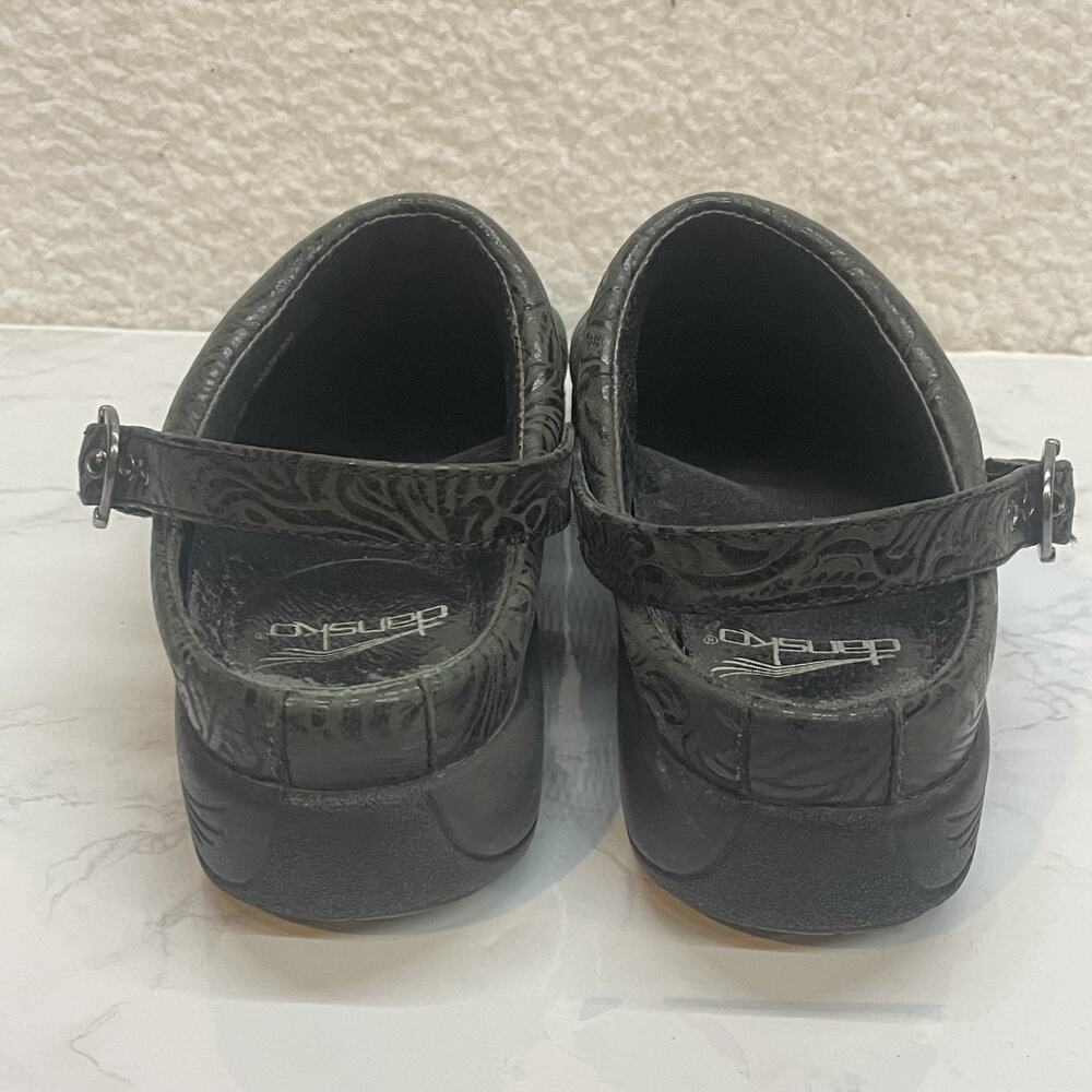 Dansko Shoes Womens Size 37 Black Embossed Leather Mary Jane Comfort Clogs Strap - Picture 4 of 10
